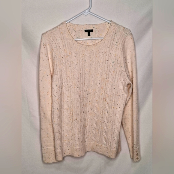 Talbots Cable Knit Sweater Size Large Off White Speckled - Picture 1 of 6